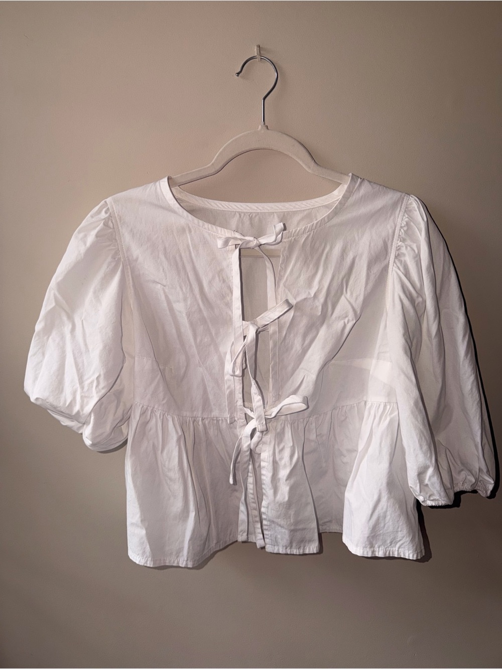 White Tie-Front Peplum Blouse